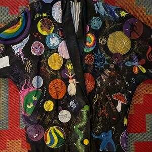 Multicolor Hand Painted Leather Bomber Jacket Shawl Collar Vintage 1980s Punk